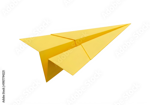 A folded yellow origami paper airplane with pointed wings and tail.