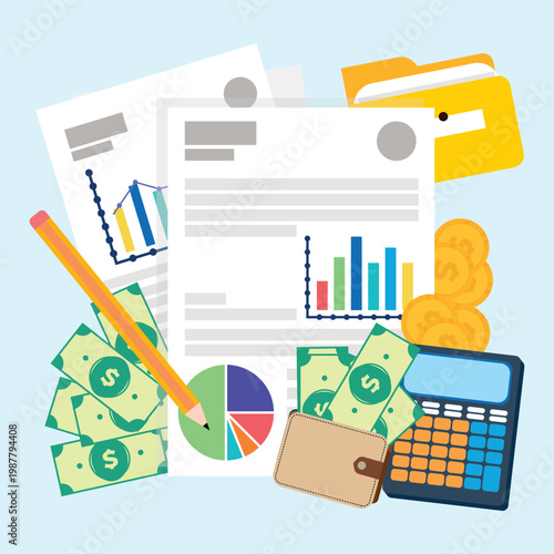 Finance report illustration,  auditing company illustration,    business analysis design,  money management illustration