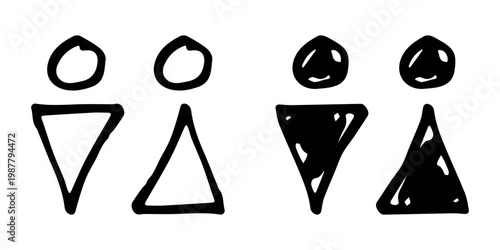 Hand drawn female and male gender identity sign Girls and boys Man and woman pictogram Lady and gentleman for restroom, toilet, washroom, lavatory, closet, WC, bathroom, door sticker