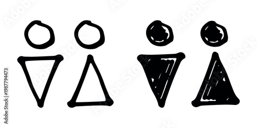 Hand drawn female and male gender identity sign Girls and boys Man and woman pictogram Lady and gentleman for restroom, toilet, washroom, lavatory, closet, WC, bathroom, door sticker