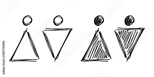 Hand drawn female and male gender identity sign Girls and boys Man and woman pictogram Lady and gentleman for restroom, toilet, washroom, lavatory, closet, WC, bathroom, door sticker