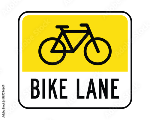 Bike Lane Sign Vector Yellow Bicycle Road Sign, High Visibility Cycling Lane Signage for Urban Transport, Traffic Guidance and Road Safety Design