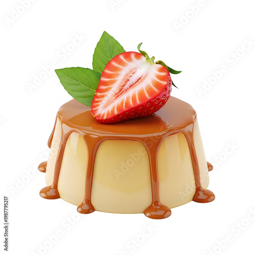 Delicious strawberry-topped dessert with creamy base and caramel drizzle
