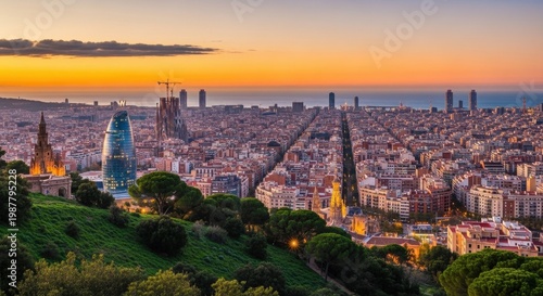 Barcelona Cityscape at Sunset - A Stunning Panoramic View.