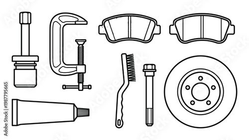 Brake caliper and rotor replacement tools grease tube brush and socket for vehicle