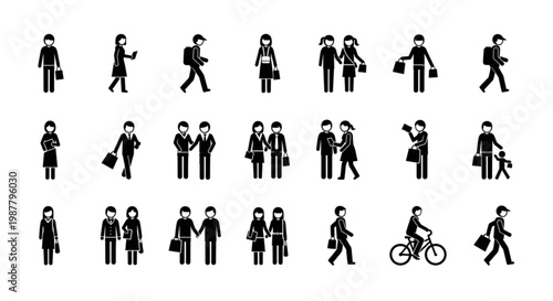 Black Silhouette Outdoor Activities Icon Set People Lifestyle Minimal Vector Icons