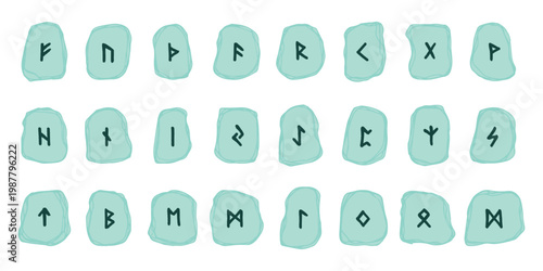 Set of hand drawn viking runes Rune stones with ancient norse alphabet characters engraved on them Scandinavian futhark germanic celtic Single element for design, print, web, decor