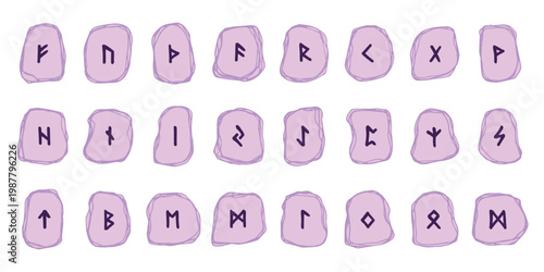 Set of hand drawn viking runes Rune stones with ancient norse alphabet characters engraved on them Scandinavian futhark germanic celtic Single element for design, print, web, decor
