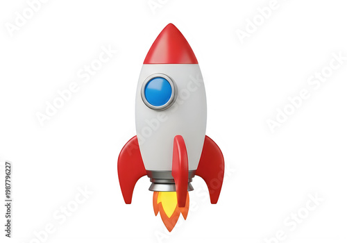 A stylized rocket ship ready for a space launch with vibrant colors and details