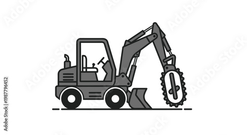 Mini Excavator with Trencher Attachment, Compact Construction Vehicle