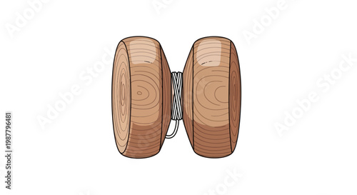 Classic Wooden Yo-yo Toy with String, Isolated on White Background