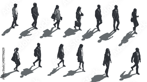 Collection of Silhouettes of People Walking in Different Poses.
