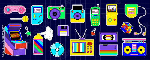 Cute y2k retro sticker icon cartoon. Nostalgia and vintage element meets pop style in this 90s and 2000s set. Bright shapes modern aesthetic, perfect for creative collection or bundle.