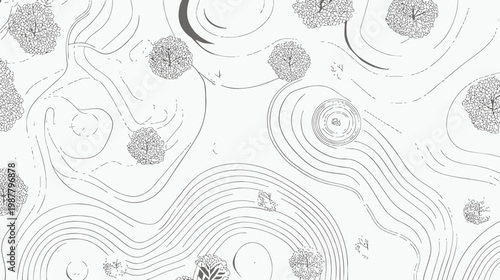 Minimalist Zen Garden Topographic Map Illustration.