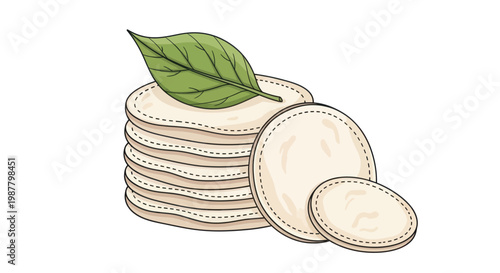 Reusable Cotton Pads Stacked with Green Leaf, Eco-Friendly Skincare Concept