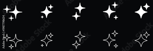 Sparkle star icons. Shine icons. Glitter twinkle flash light symbols in solid and outline vector. eps 10