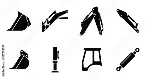 Construction machinery parts including excavator bucket arm linkage hydraulic cylinder cabin