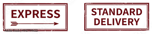 Express and standard delivery stamps with arrow on transparent background for shipping