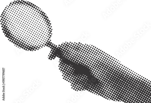 Hand hold magnifying glass halftone dot pop art detective search icon vector illustration