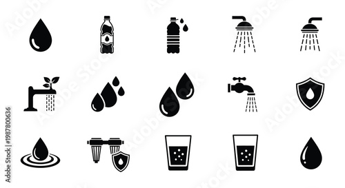 Black and white icons depicting various water sources and related elements