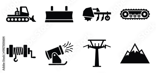 Set of heavy construction and industrial equipment icons and symbols vector illustration