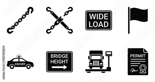 Set of transport safety and heavy load hauling icons and symbols vector illustration