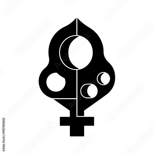 Modern abstract female symbol merging celestial moons and artistic design