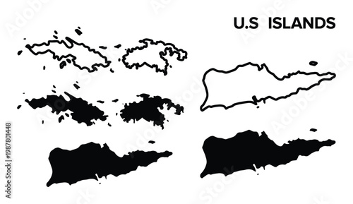 U.S. Islands map outlines, including U.S. Virgin Islands outlines for travel and geography representation