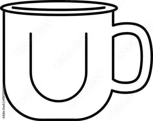 A simple line art drawing of a coffee mug suitable for use as a coloring page or icon