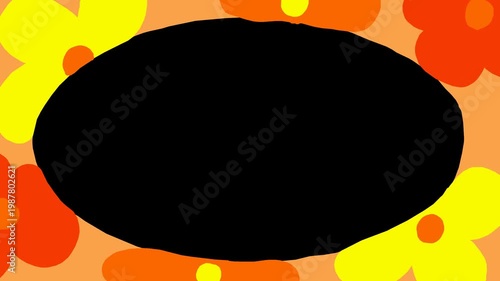 Wiggly hand-drawn colorful flower bloom oval shape frame on transparent background