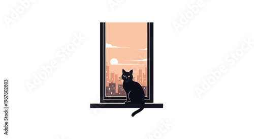 Black cat sitting on windowsill looking outside.