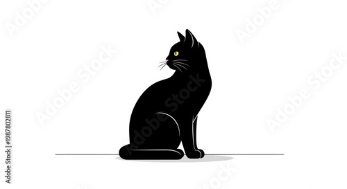 Black Cat Sitting Profile View.