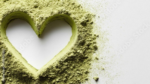 Heart Shape Created with Green Powder on White Background