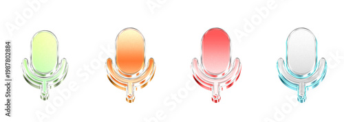 Foto 3D Glass Microphone Icon Collection Isolated on Transparent Background – Concept