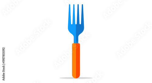 Blue plastic fork with orange handle.
