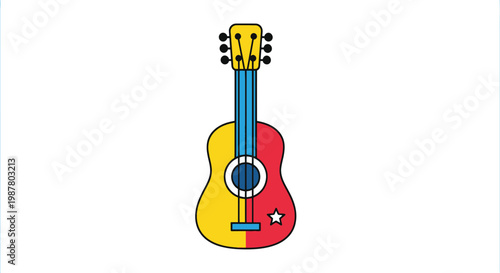 Colorful Acoustic Guitar Illustration with Star Detail