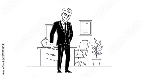 Businessman in a black suit standing.