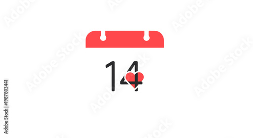 February 14th Calendar Icon with Heart Symbol, Valentine's Day Concept