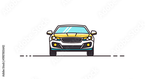 Car Front View Yellow Sedan.