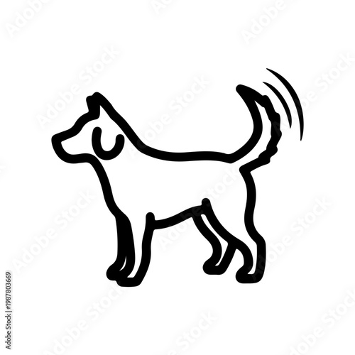 Outline of a dog wagging tail in playful cartoon pet style Vector illustration