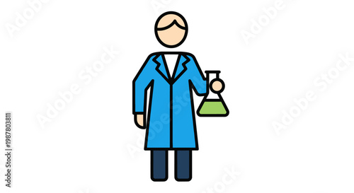 Cartoon Scientist Holding Beaker.