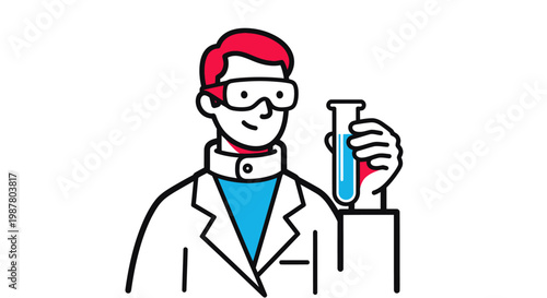 Cartoon scientist holding test tube.