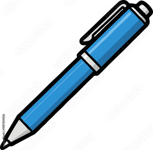 Pen for Writing and Office Work Blue Ballpoint Stationery Illustration