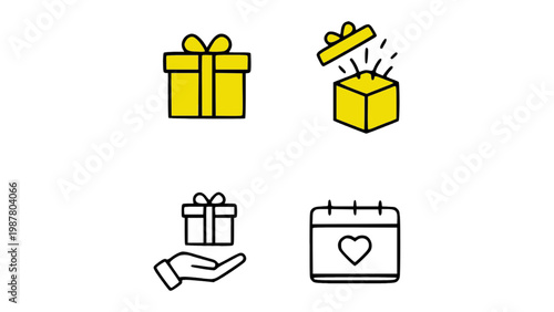 Icons showing gift boxes, packages, and delivery concepts.