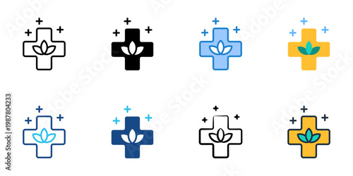 Natural healing icons set multiple style collection. Editable stroke 
