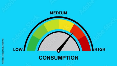 A video showcasing a medium consumption gauge with a needle pointing to the middle of the dial on a blue background