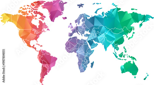 Colorful world map, rainbow geographic illustration, vector globe, multicolor continents vector illustration