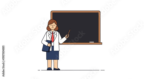 Female Teacher Standing By Blackboard.