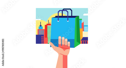 Hand Holding Shopping Bag Outdoors.