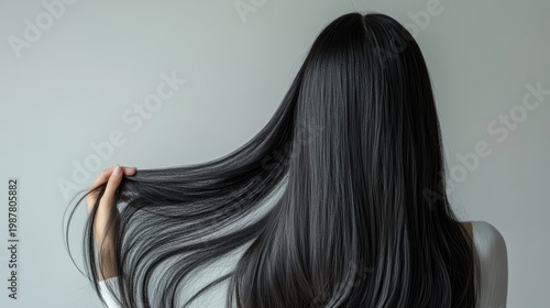 Beautiful model girl with Brown hair strand,silky healthy chestnut wavy hair strand,hair wavy ribbon, with smooth,Keratin straightening,Treatment,straight long hair,procedures,Smooth hairstyle.